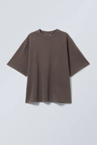 Oversized-T-Shirt aus schwerem Stoff – gewaschen, dunkelbraun