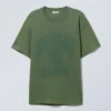 Oversized-T-Shirt mit Print – gewaschen, dunkelgrün Oversized-T-Shirt mit Print – gewaschen, dunkelgrün