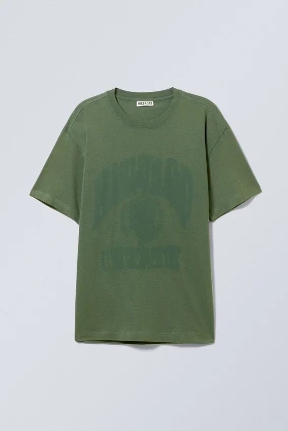 Oversized-T-Shirt mit Print – gewaschen, dunkelgrün Oversized-T-Shirt mit Print – gewaschen, dunkelgrün