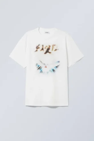 Oversized-T-Shirt mit Print – Weiß – Blurry Dove