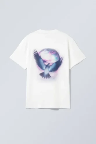 Oversized-T-Shirt mit Print – Weiß – Taubeblau