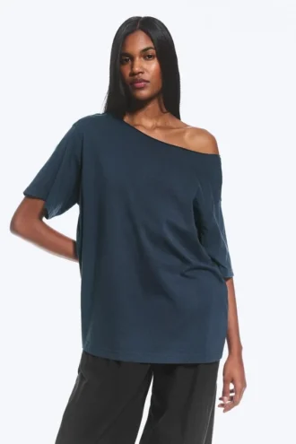 Oversized-T-Shirt mit U-Boot-Ausschnitt – Dunkelblau