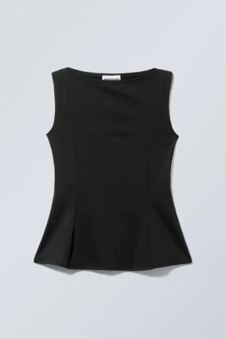 Peplum-Top mit U-Boot-Ausschnitt – Schwarz