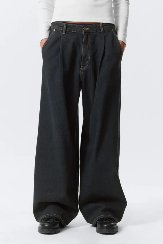 Pleated Loose Baggy Jeans – Emerald Rinse – Dunkelblau Pleated Loose Baggy Jeans – Emerald Rinse – Dunkelblau