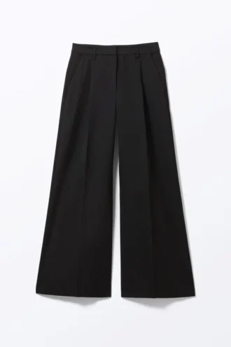Plissierte Anzughose mit hoher Taille und weitem Bein – Schwarz