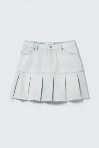 Plissierter Mini-Jeansrock – Fluid Blue – Hellblau