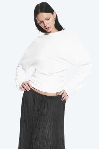 Plissiertes Langarmshirt – Weiß