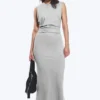 Plissiertes, ärmelloses Maxikleid – Grau meliert Plissiertes, ärmelloses Maxikleid – Grau meliert