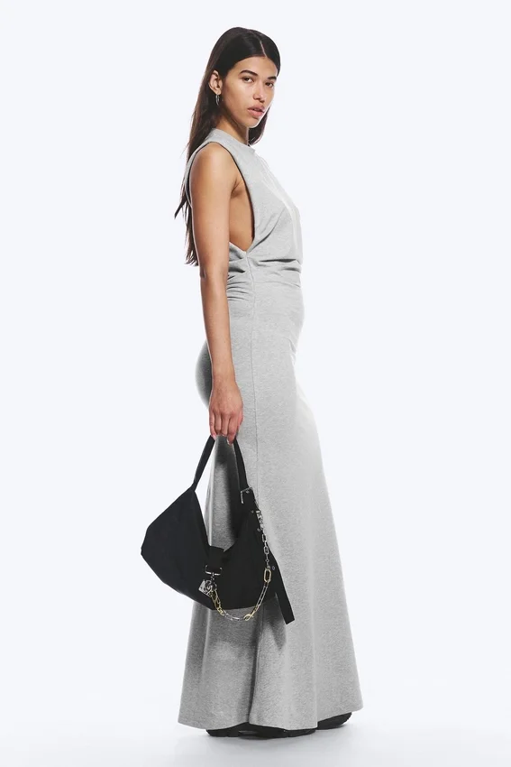 Plissiertes, ärmelloses Maxikleid – Grau meliert Plissiertes, ärmelloses Maxikleid – Grau meliert