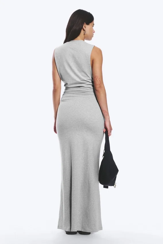 Plissiertes, ärmelloses Maxikleid – Grau meliert Plissiertes, ärmelloses Maxikleid – Grau meliert