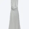 Plissiertes, ärmelloses Maxikleid – Grau meliert Plissiertes, ärmelloses Maxikleid – Grau meliert