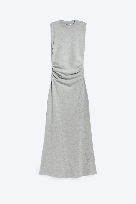 Plissiertes, ärmelloses Maxikleid – Grau meliert Plissiertes, ärmelloses Maxikleid – Grau meliert