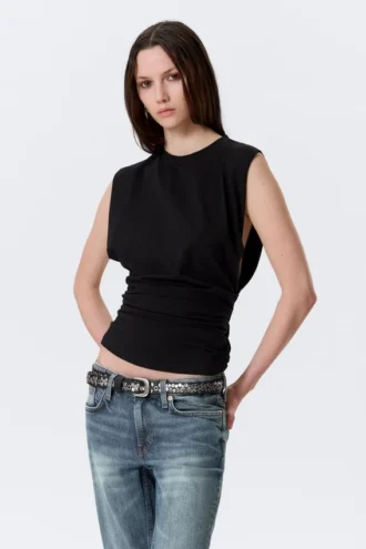 Plissiertes Tanktop – Schwarz