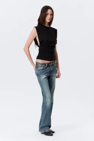 Plissiertes Tanktop – Schwarz