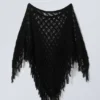 Poncho aus gestrickter Wollmischung – Schwarz Poncho aus gestrickter Wollmischung – Schwarz