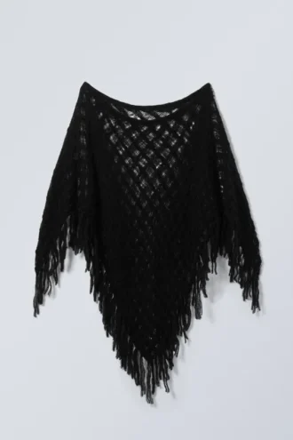 Poncho aus gestrickter Wollmischung – Schwarz Poncho aus gestrickter Wollmischung – Schwarz