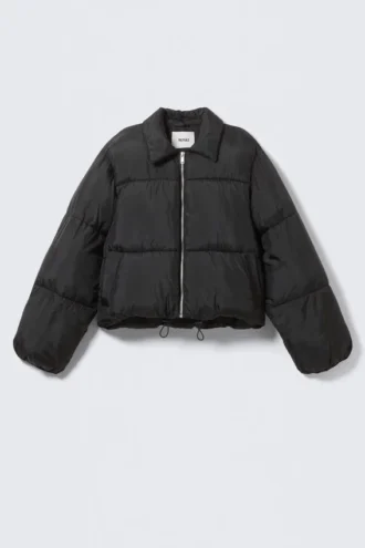Pufferjacke mit Kragen – Schwarz