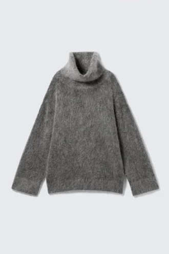 Pullover mit Trichterkragen aus Mohair-Mischung – Dunkelgrau meliert