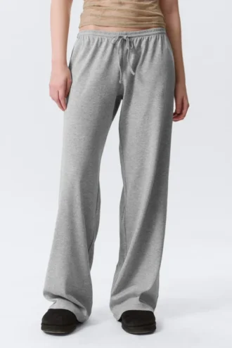 Pyjama-Hose mit mittlerer Leibhöhe und lockerer Passform – Grau meliert