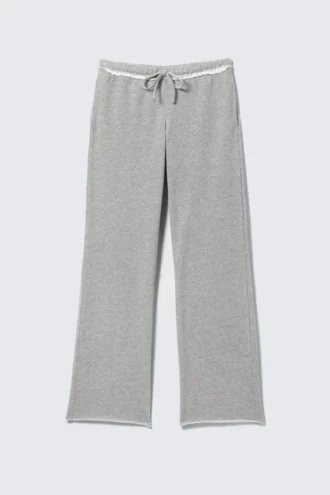 Pyjama-Hose mit mittlerer Leibhöhe und weitem Bein aus Frottee – Grau meliert