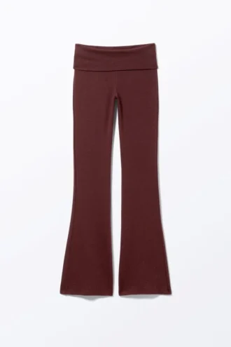 Pyjama-Hose mit niedriger Taille und ausgestelltem Bein – Dunkelrot