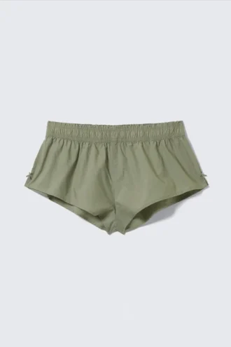 Pyjama-Slip aus Baumwollpopeline mit mittlerer Leibhöhe – Khaki-Grün