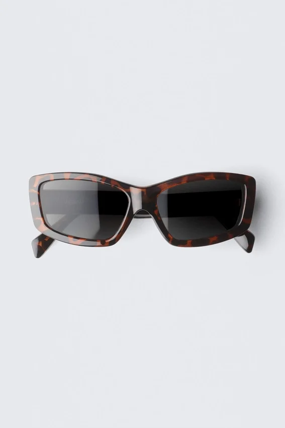 Rechteckige, halbbreite Sonnenbrille – Braun-Schildpatt Rechteckige, halbbreite Sonnenbrille – Braun-Schildpatt
