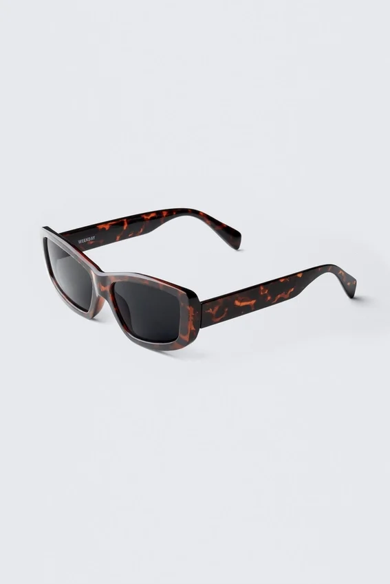 Rechteckige, halbbreite Sonnenbrille – Braun-Schildpatt Rechteckige, halbbreite Sonnenbrille – Braun-Schildpatt