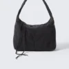 Rechteckige Schultertasche aus Cord – Schwarz