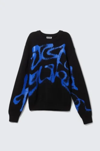 Regular Jacquard-Strickpullover mit Print – Schwarz – Blau (Sprühfarbe) Regular Jacquard-Strickpullover mit Print – Schwarz – Blau (Sprühfarbe)