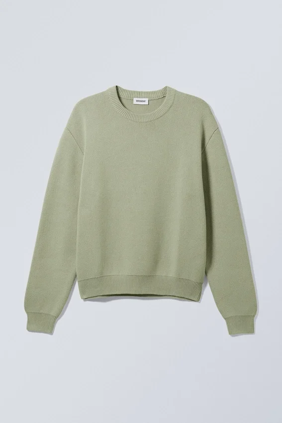 Regulärer Strickpullover aus Baumwolle – Hellkhaki Regulärer Strickpullover aus Baumwolle – Hellkhaki