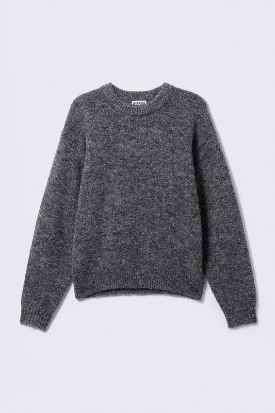 Regulärer Strickpullover aus Wollmischung – Dunkelgrau Regulärer Strickpullover aus Wollmischung – Dunkelgrau