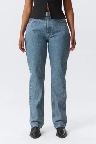 Resolute Curve High Waisted Regular Straight Jeans – 90S Blue – Medium Blue