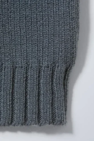 Rippgestrickte Beinwärmer – Staubblau