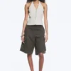 Ripstop-Haltertop mit V-Ausschnitt – Hellbeige