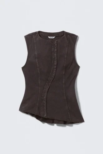 Ärmelloses, asymmetrisches Peplum-Oberteil – gewaschenes Schwarz
