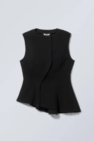 Ärmelloses, asymmetrisches Peplum-Oberteil – Schwarz
