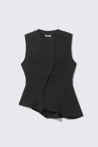Ärmelloses, asymmetrisches Peplum-Top – Dunkelgrau