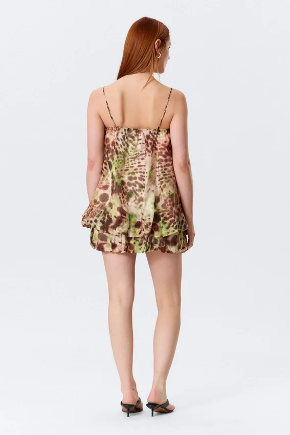 Ärmelloses Ballon-Minikleid – braune und grüne Blumenpunkte Ärmelloses Ballon-Minikleid – braune und grüne Blumenpunkte