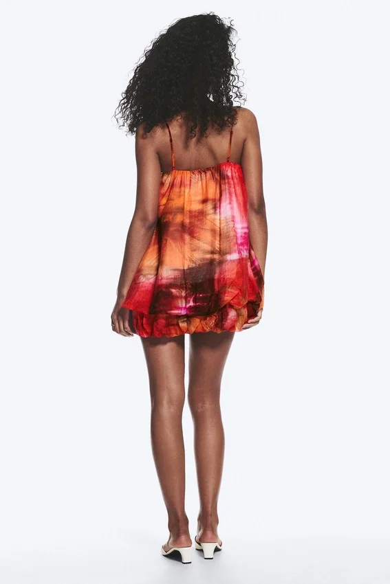 Ärmelloses Ballon-Minikleid – Rot & Orange – Calypso-Blume Ärmelloses Ballon-Minikleid – Rot & Orange – Calypso-Blume