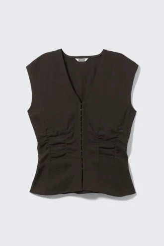 Ärmelloses Crinkle-Top – Dunkelbraun
