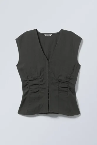 Ärmelloses Crinkle-Top – Dunkelgrau