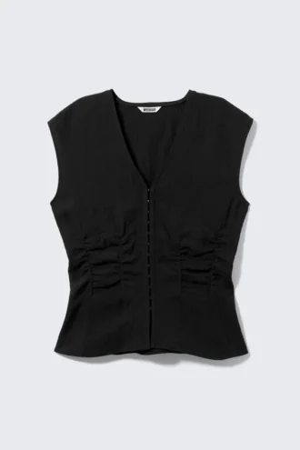 Ärmelloses Crinkle-Top – Schwarz
