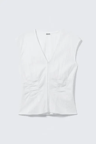 Ärmelloses Crinkle-Top – Weiß