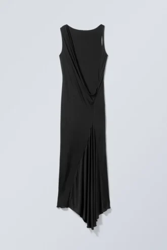 Ärmelloses, drapiertes Maxikleid – Schwarz