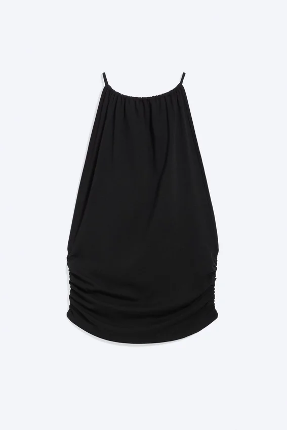 Ärmelloses, gerafftes Neckholder-Top – Schwarz Ärmelloses, gerafftes Neckholder-Top – Schwarz