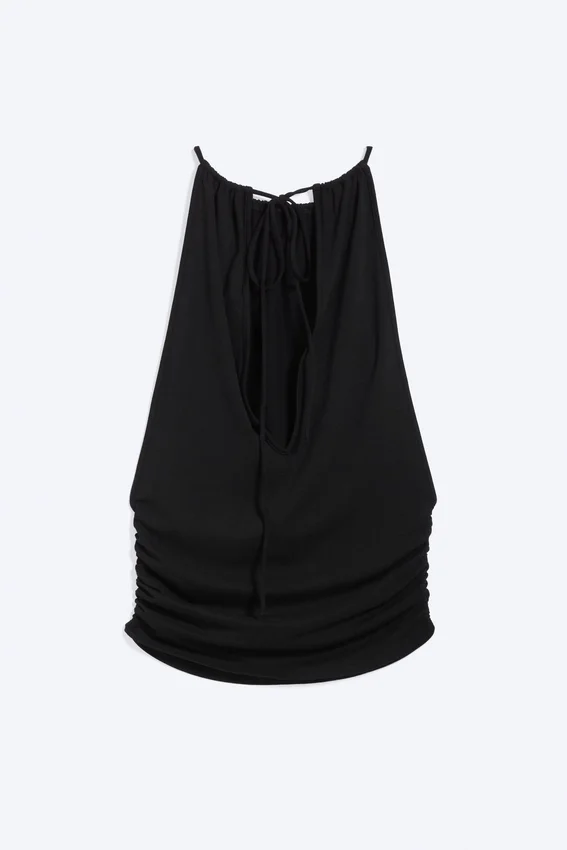 Ärmelloses, gerafftes Neckholder-Top – Schwarz Ärmelloses, gerafftes Neckholder-Top – Schwarz