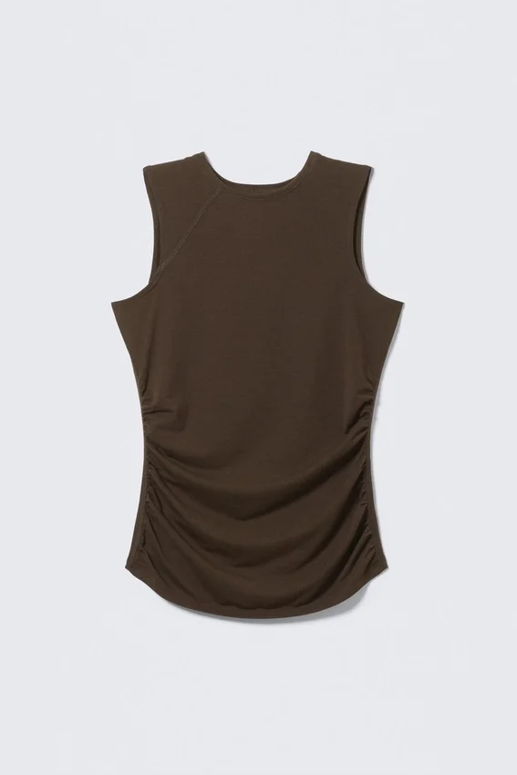 Ärmelloses Jersey-Top mit Raffungen – Dunkelbraun Ärmelloses Jersey-Top mit Raffungen – Dunkelbraun
