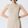 Ärmelloses Leinen-Mischung-Kleid mit Einsätzen – Hellbeige