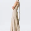 Ärmelloses Leinen-Mischung-Kleid mit Einsätzen – Hellbeige